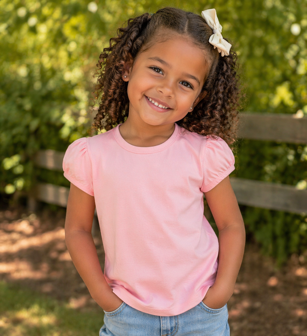 Puff Sleeve T-Shirt Blank for Embroidery – Kids Cotton Shirt Blanks