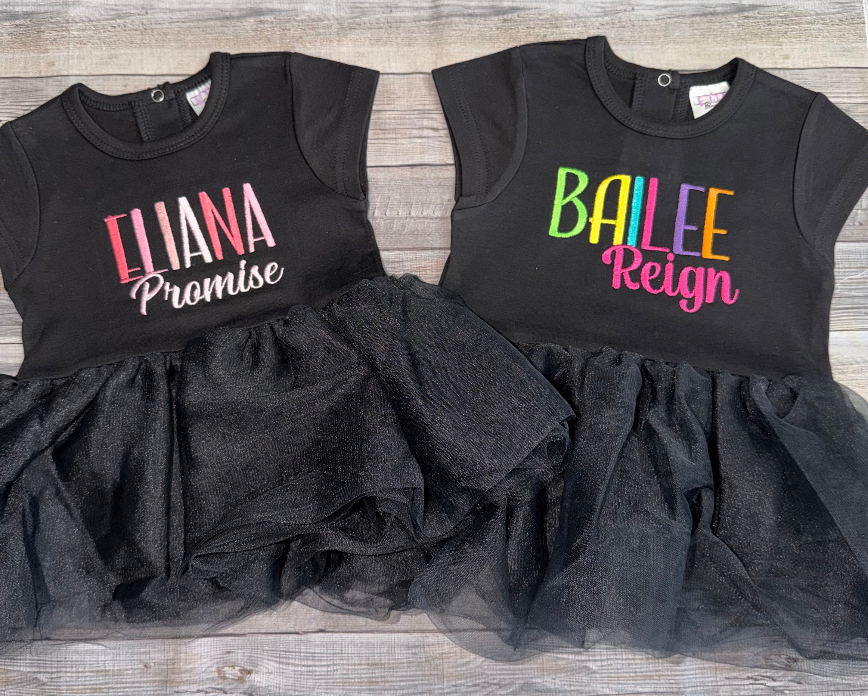 black tutu romper blank for embroidery and applique featuring a soft cotton bodice and full tutu skirt for custom baby outfits